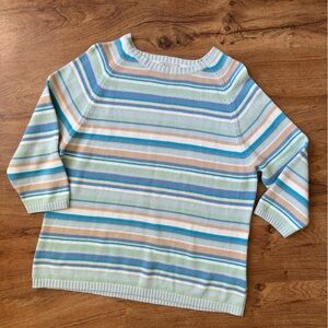 Basic Editions Striped Crew Neck Sweater - Blue, Green, Tan